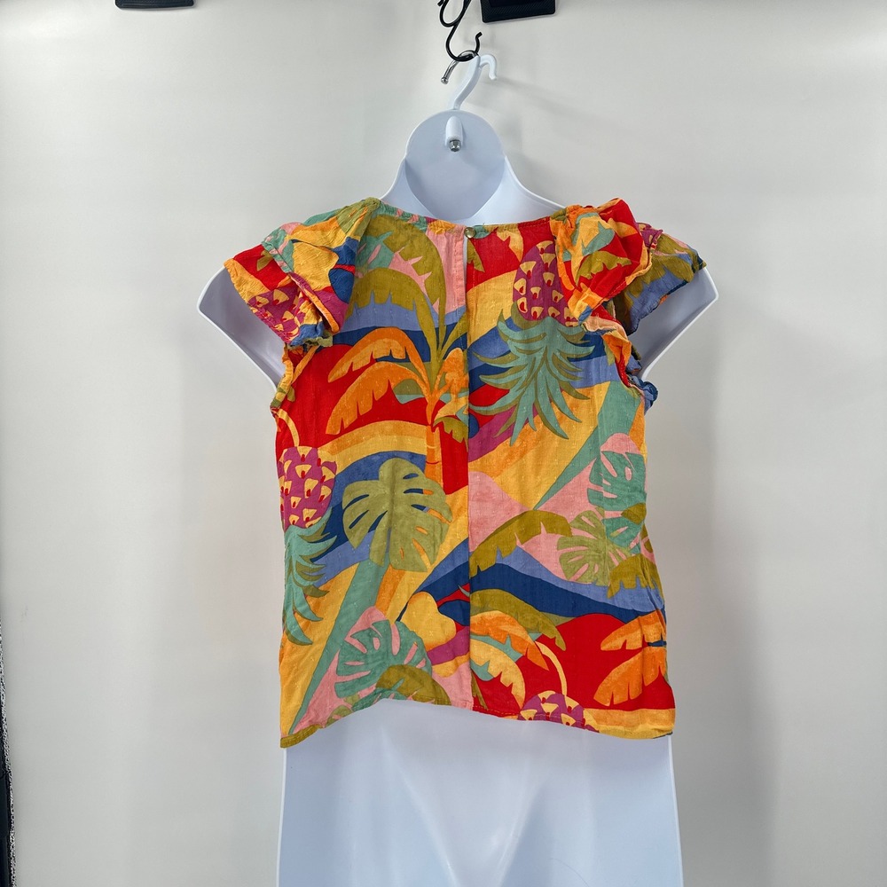 Artsy Christian Siriano Tropical Print Ruffle Sleeve Top Size Large Vacation - Picture 4 of 9